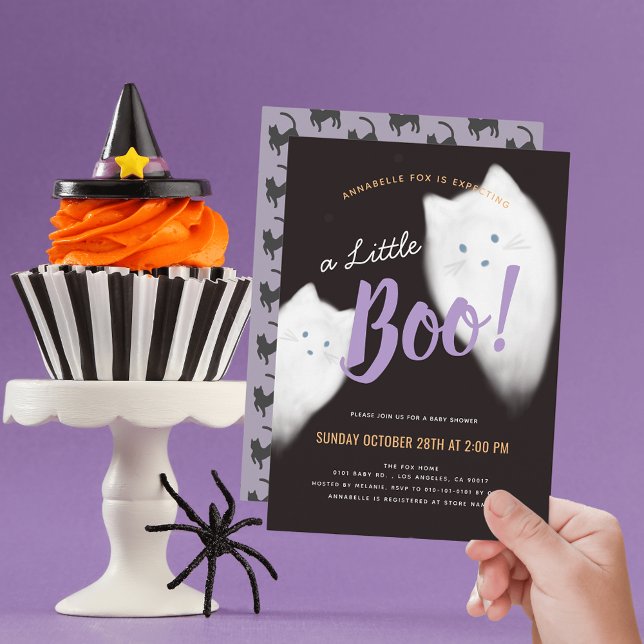 Invitación Baby Shower de Halloween, un gato fantasma pequeño (Subido por el creador)