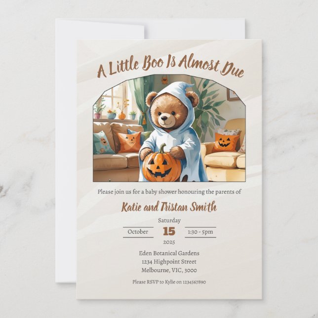 Invitación Baby Shower de Halloween - Un pequeño bote casi se (Anverso)