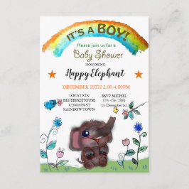 Invitación Baby Shower de Happy Elephant Rainbow Town