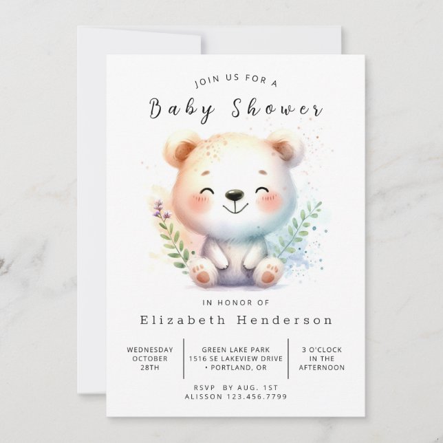 Invitación Baby Shower de Happy Online Bear (Anverso)