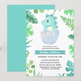 Invitación Baby Shower de Hatching de Dinosaurios de Acuarela