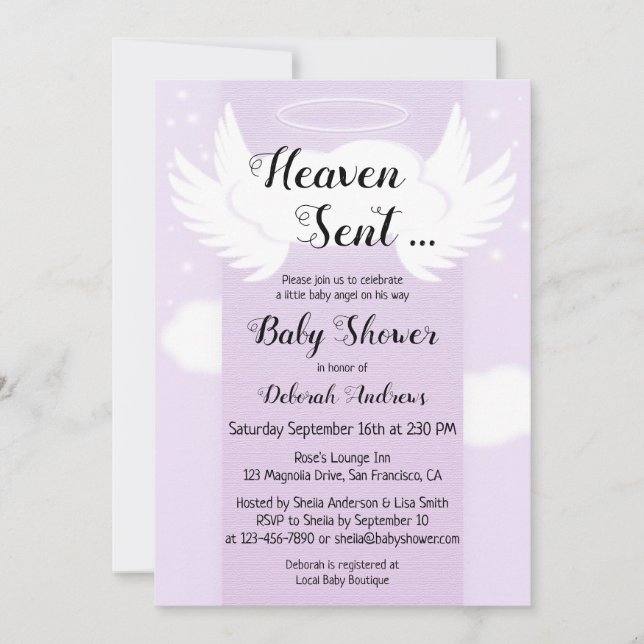 Invitación Baby Shower de Heaven Sent Angel Wings (Anverso)