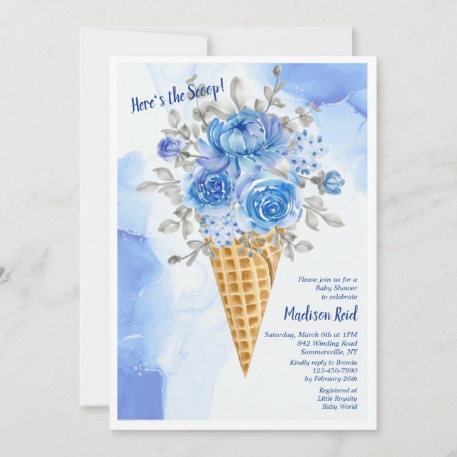 Invitación Baby Shower de helado floral (Anverso)