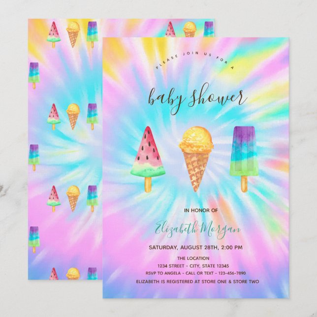 Invitación Baby Shower de helados verano de hielo (Anverso / Reverso)