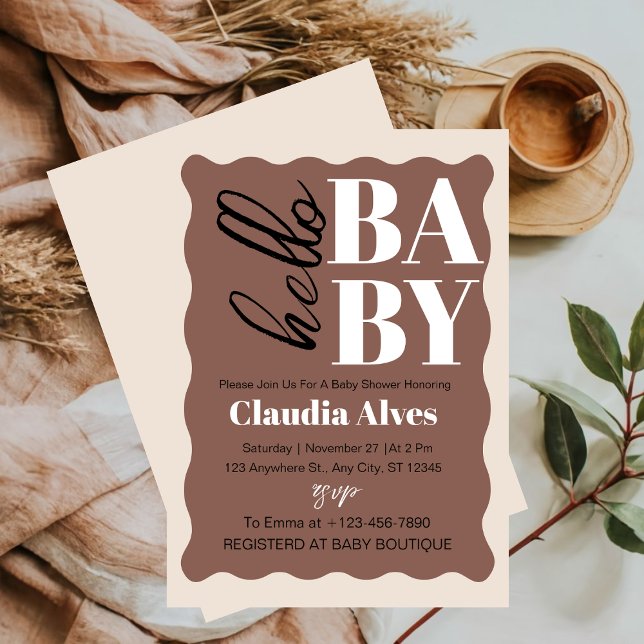 Invitación Baby Shower de Hello Baby Brown moderno (Subido por el creador)