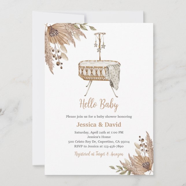 Invitación Baby Shower de hierba de Pampas Boho (Anverso)
