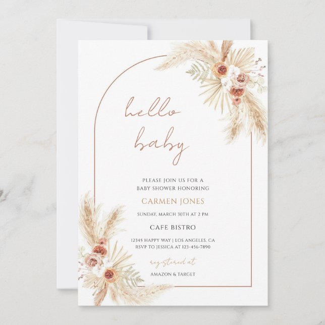 Invitación Baby Shower de hierba de Pampas Boho (Anverso)