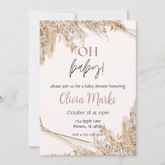 Invitación Baby Shower de hierba de Pampas | Rústico Boho Neu (Anverso)