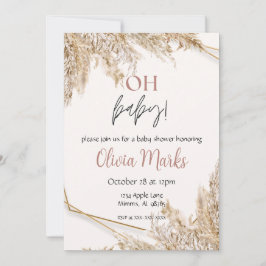 Invitación Baby Shower de hierba de Pampas | Rústico Boho Neu