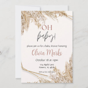 Invitación Baby Shower de hierba de Pampas   Rústico Boho Neu