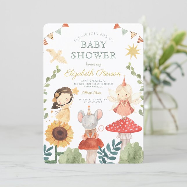 Invitación Baby Shower de hongo mágico del bosque de hadas (Subido por el creador)