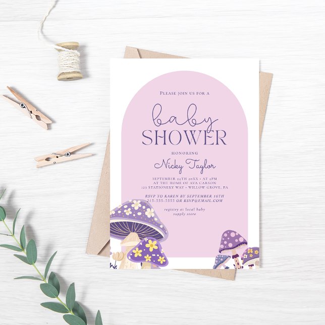 Invitación Baby Shower de hongo morado (Subido por el creador)