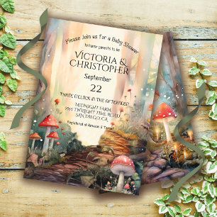 Invitación Baby Shower de hongos con toadstool forestal encan