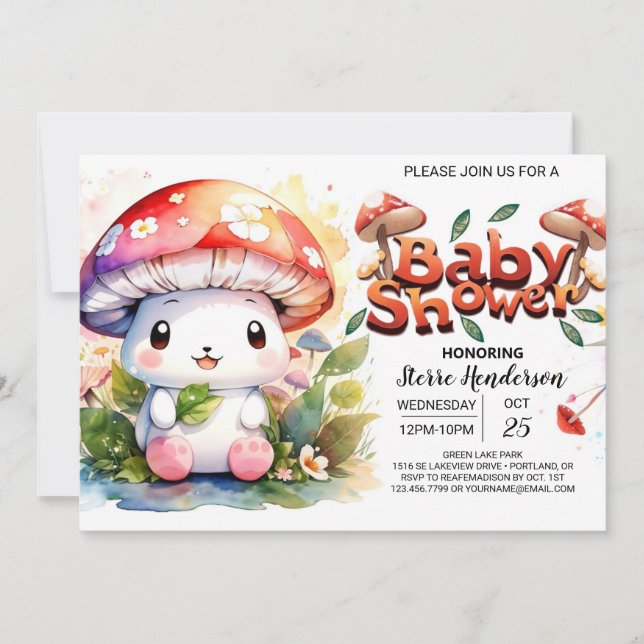 Invitación Baby Shower de hongos de Woodland encantados (Anverso)