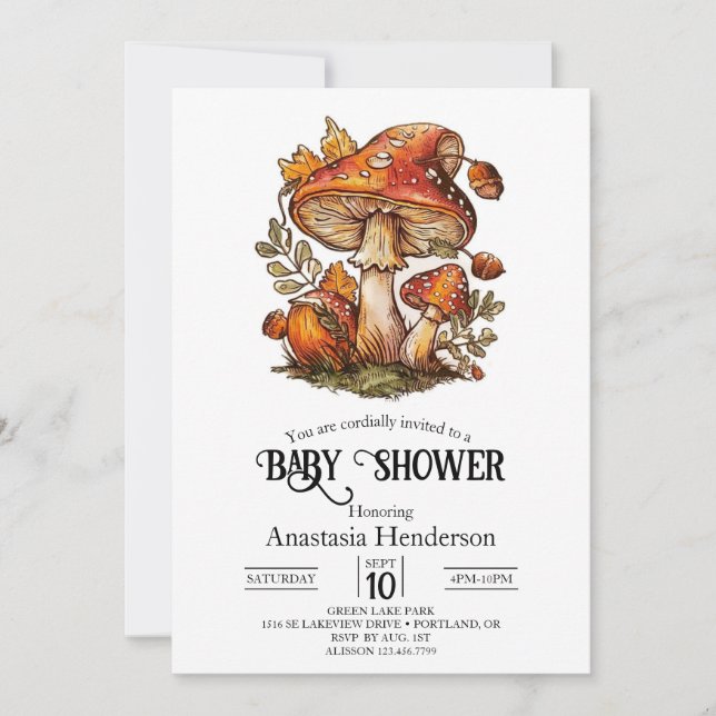 Invitación Baby Shower de hongos encantados mágicos (Anverso)