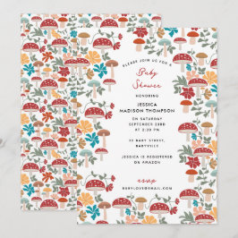 Invitación Baby Shower de hongos y flores de mediados del sig