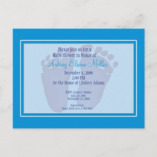 Invitación Baby Shower de huella azul (Anverso)