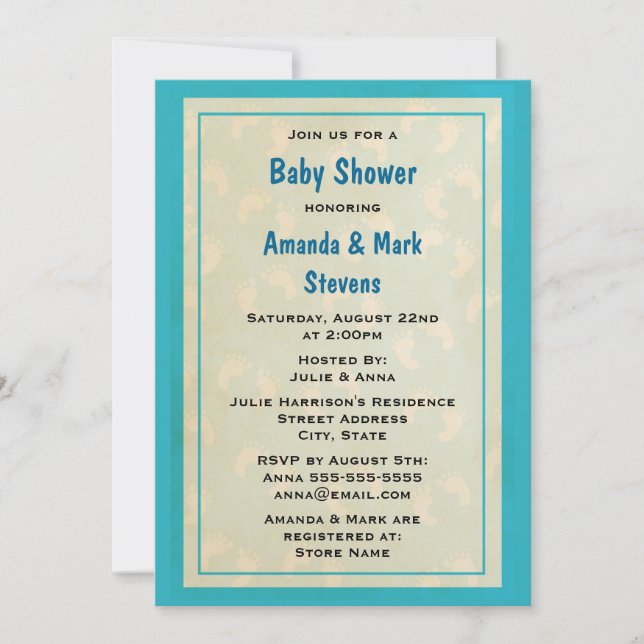 Invitación Baby Shower de huellas de bebé (Anverso)