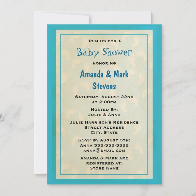 Invitación Baby Shower de huellas de bebé (Anverso)