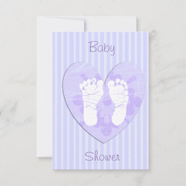 Invitación Baby Shower de huellas de bebé morado y lavanda (Anverso)