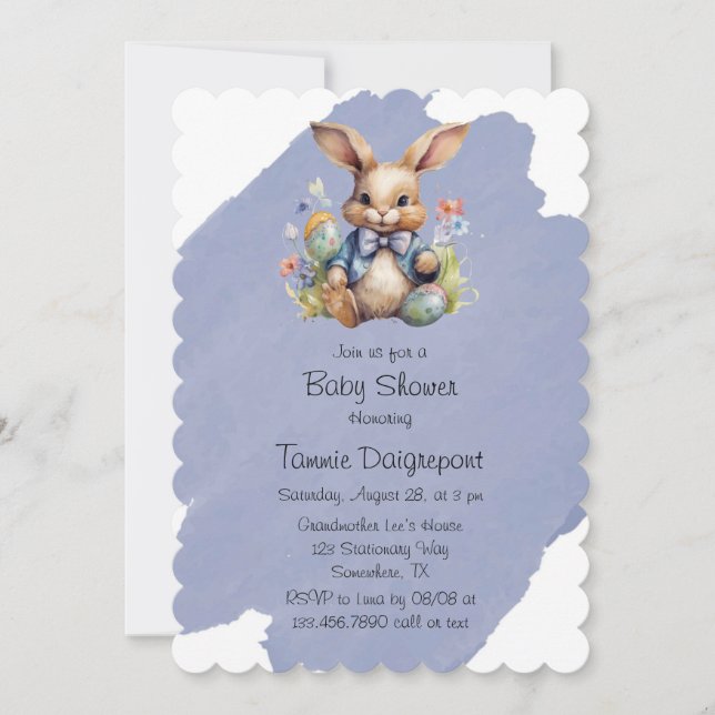 Invitación Baby Shower de huevos y flores de conejo de Pascua (Anverso)