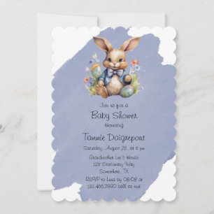 Invitación Baby Shower de huevos y flores de conejo de Pascua