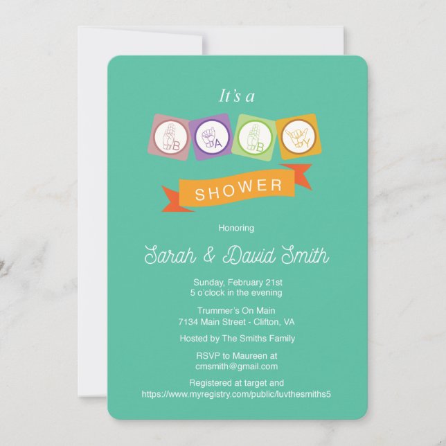 Invitación Baby Shower de idioma Rótulo (Anverso)