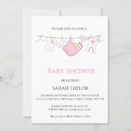 Invitación Baby Shower de ilustracion rosa simple