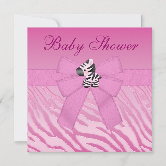 Invitación Baby Shower de impresión animal de cebra rosa y fl (Anverso)