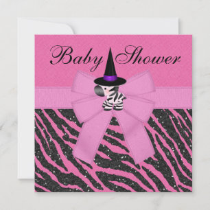 Invitación Baby Shower de impresión animal y cebra rosa de Ha