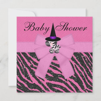 Invitación Baby Shower de impresión animal y cebra rosa de Ha