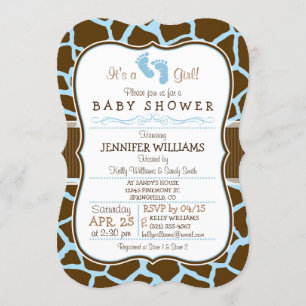 Invitación Baby Shower de impresión de animal marrón y azul