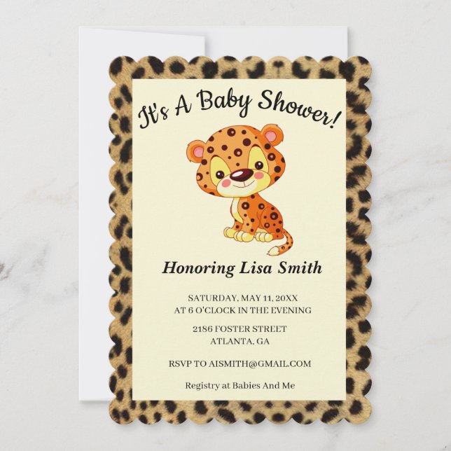 Invitación Baby Shower de impresión de animales Cute Leopard (Anverso)
