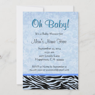 Invitación Baby Shower de impresión de cebra azul y negra