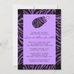 Invitación Baby Shower de impresión de cebra negra y púrpura