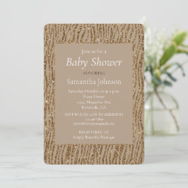Invitación Baby Shower de impresión de cebra Purpurina marrón