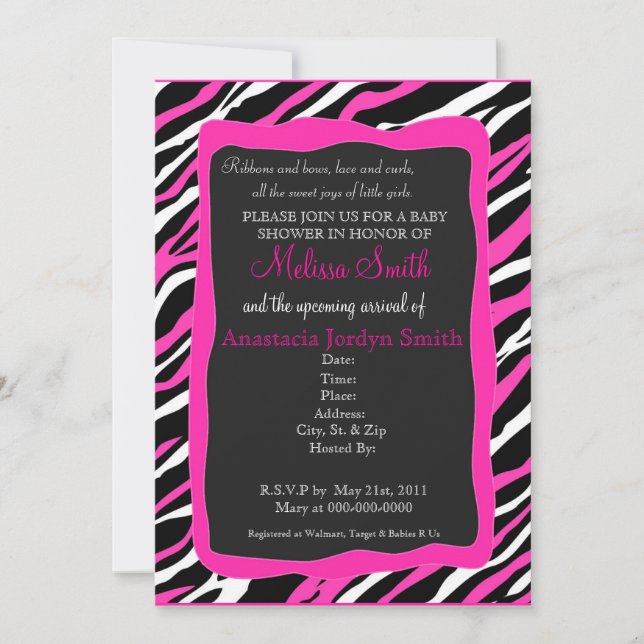 Invitación Baby Shower de impresión de cebra - ros (Anverso)
