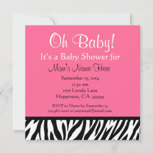 Invitación Baby Shower de impresión de cebra rosa blanca y ne