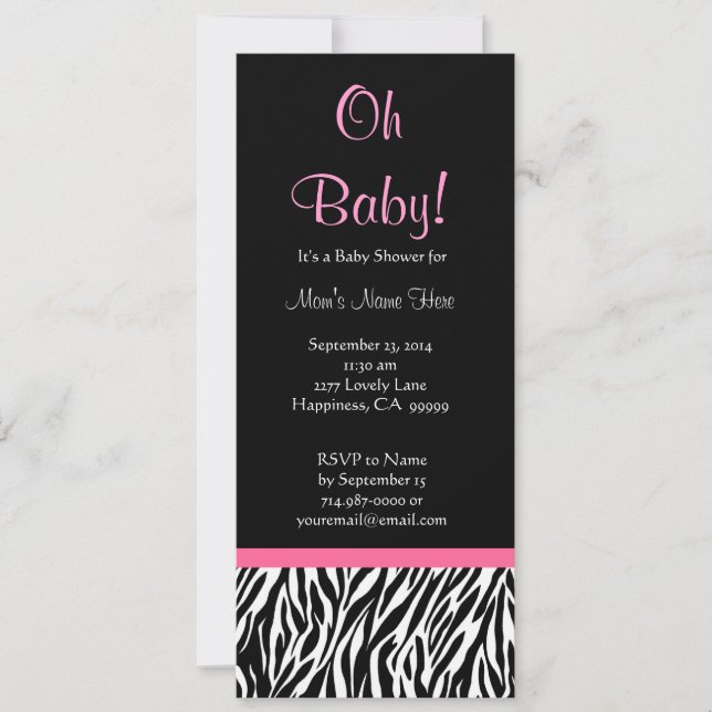 Invitación Baby Shower de impresión de cebra rosa negra blanc (Anverso)