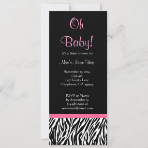 Invitación Baby Shower de impresión de cebra rosa negra blanc