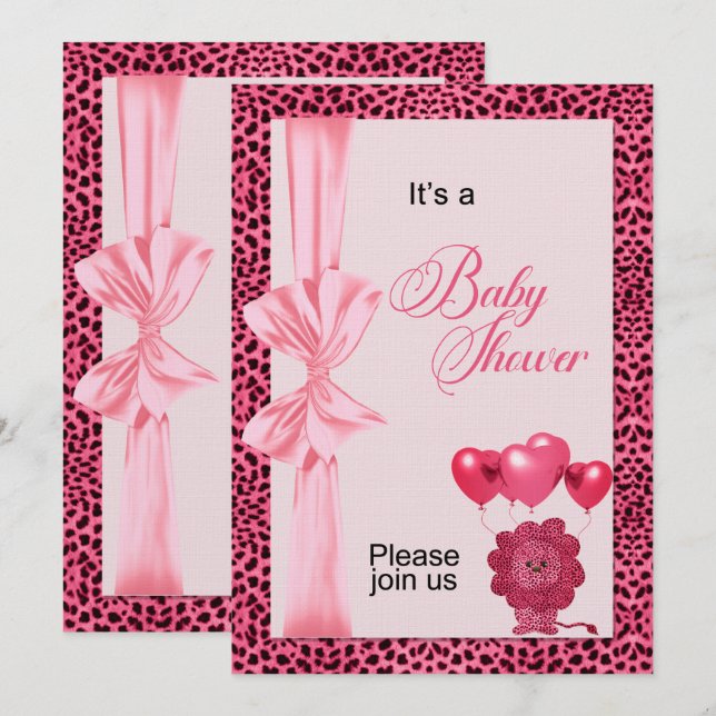 Invitación Baby Shower de impresión de chitas rosadas (Anverso / Reverso)