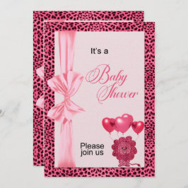 Invitación Baby Shower de impresión de chitas rosadas