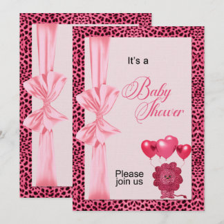 Invitación Baby Shower de impresión de chitas rosadas