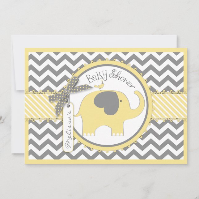 Invitación Baby Shower de impresión de elefante amarillo (Anverso)