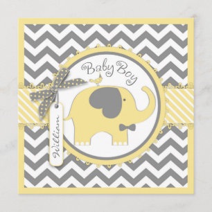 Invitación Baby Shower de impresión de elefante amarillo con