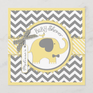 Invitación Baby Shower de impresión de elefante amarillo con 
