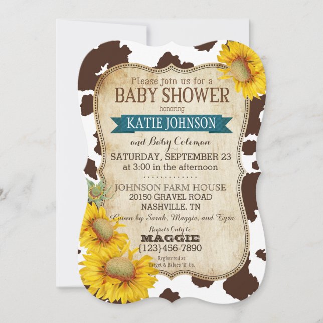 Invitación Baby Shower de impresión de flores de campo y de v (Anverso)