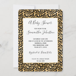 Invitación Baby Shower de impresión de Leopardo Negro Gold Gl