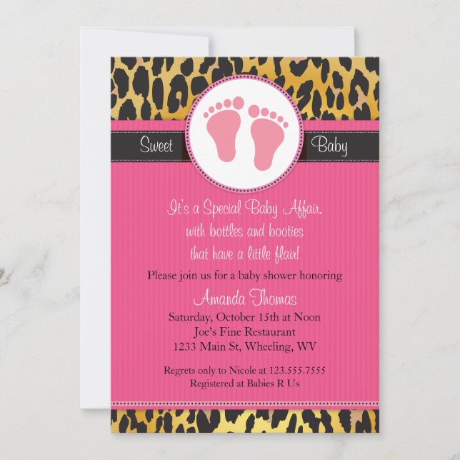 Invitación Baby Shower de impresión de leopardo ro (Anverso)