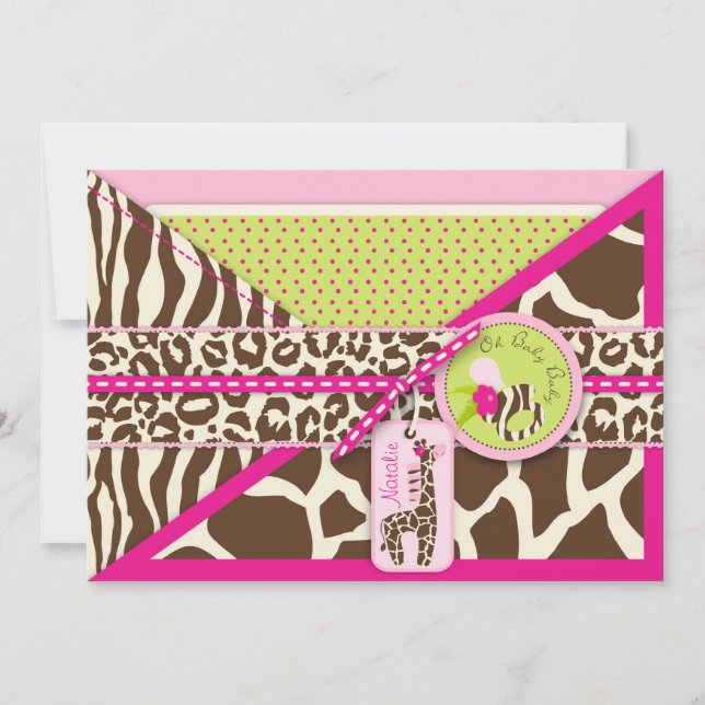 Invitación Baby Shower de impresión de Safari de jirafas y Pa (Anverso)